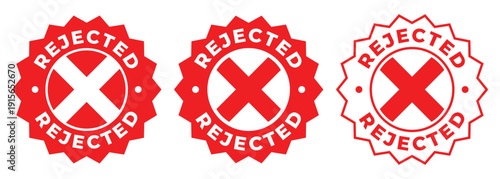 Rejected Stamp Badge Set – Red Cross Mark Denied Seal Icons Collection