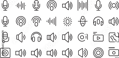 Collection of minimal audio and volume control related line icons