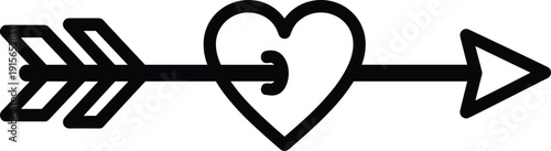 A stylized arrow with a heart symbol pointing towards love and affection isolated on transparent background, Vector