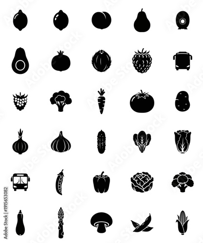 Black and white vegetable silhouettes collection