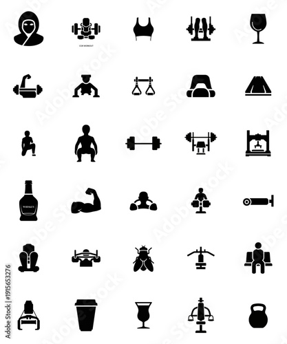 Flat design gym and fitness icons set