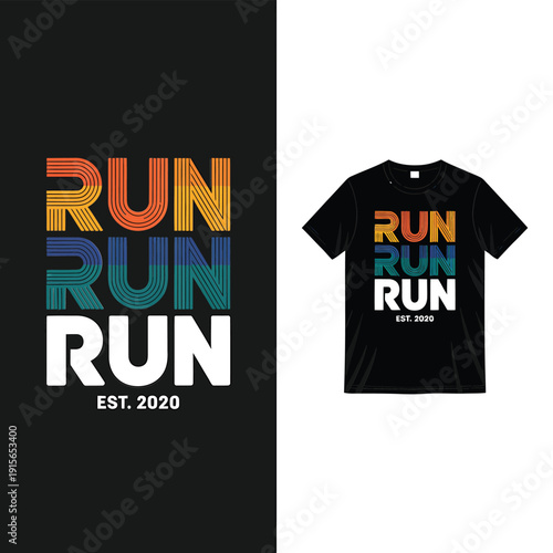 Retro style run run run typography on a t shirt mockup