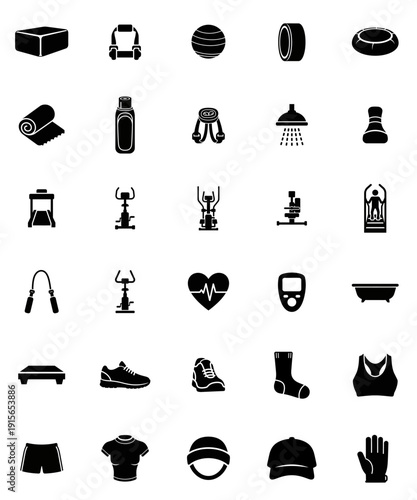 Minimalist fitness and sports equipment icons