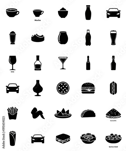 Minimalist food and drink icons set