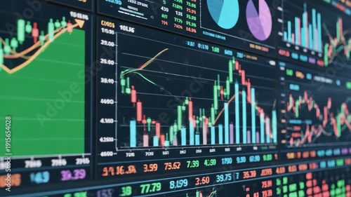 Stock market analysis with rising financial graphs and charts