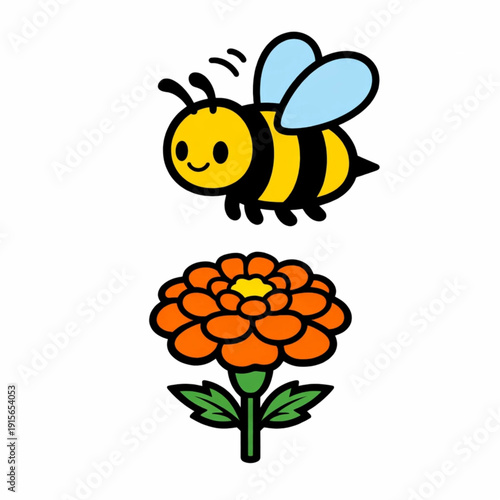 Vibrant floral scene with a busy bee pollinating flowers vector