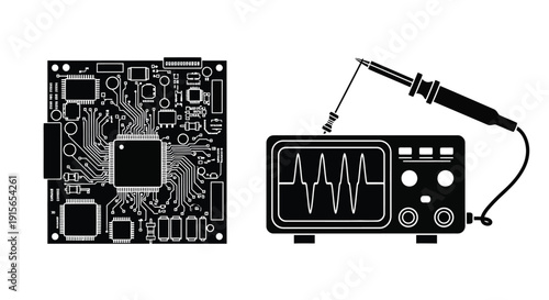 Electronic components including a circuit board oscilloscope and soldering iron
