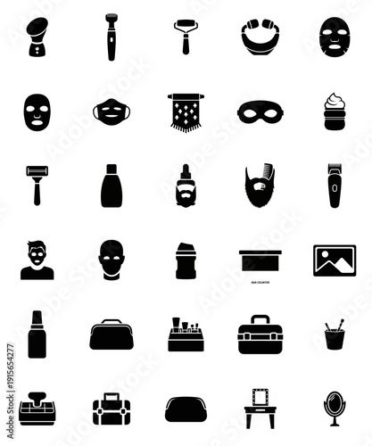 Minimalist grooming and beauty tools icon set