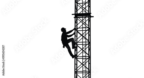 Worker climbing a tower structure dramatic black silhouette