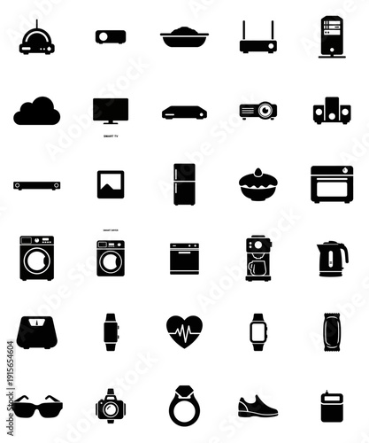 Minimalist household appliances and gadgets icons