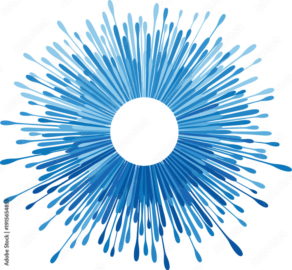 Obraz premium A vibrant explosion of blue lines radiating outward from a central point isolated on transparent background, Vector