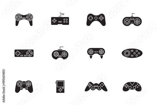 Gaming controller icon set. Silhouette style. Game console. Joystick icon collections. Gamepad icon set. Video game controller, joystick, console icon. Vector Illustration. Vector Graphic. EPS 10