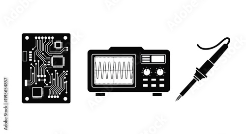 Electronic tools including a soldering iron oscilloscope and circuit board
