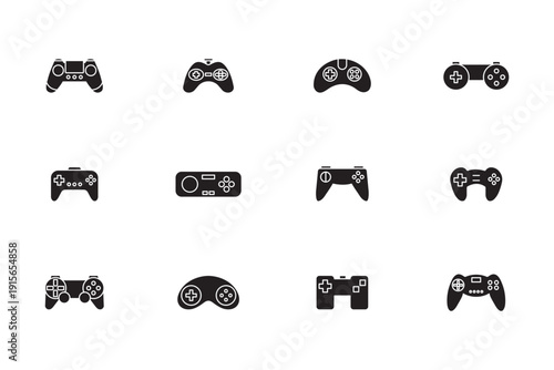 Gaming controller icon set. Silhouette style. Game console. Joystick icon collections. Gamepad icon set. Video game controller, joystick, console icon. Vector Illustration. Vector Graphic. EPS 10