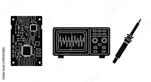 Electronic components including a circuit board oscilloscope and soldering iron