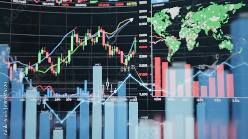 Stock market data displayed on a modern screen with colorful graphs