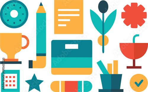 School supplies and objects illustration isolated on transparent background, Vector, illustration