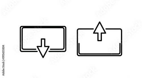 Simple black and white icons depicting download and upload processes