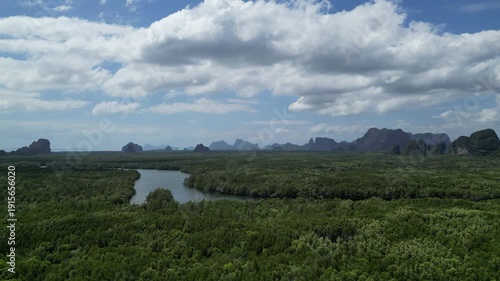 Wallpaper Mural 영화 아바타의 한 장면 같은 태국 팡아만의 신비로운 석회암 산들과 열대 밀림 하천 드론 풍경
 Torontodigital.ca