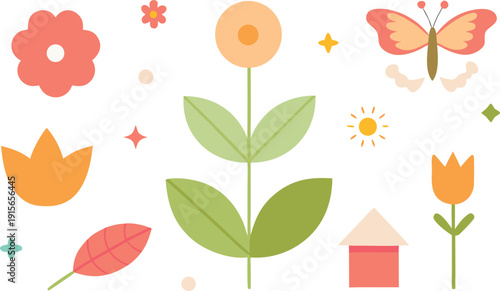 Colorful floral and nature icons isolated on transparent background, Vector, illustration