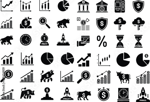 Flat Business Money Icon Set Vector Pack Business Finance Icons Money Sign Collection