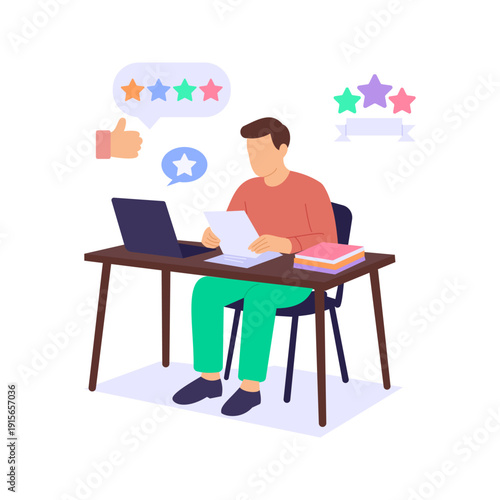 Account Review, evaluating financial records and accuracy, Flat vector character illustration