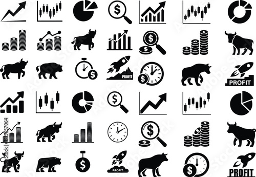 Flat Business Money Icon Set Vector Pack Business Finance Icons Money Sign Collection
