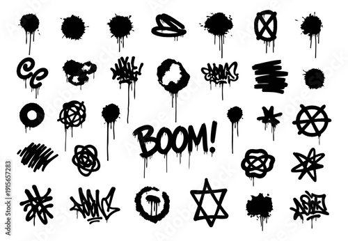 Graffiti Spray Paint Symbols with BOOM Text