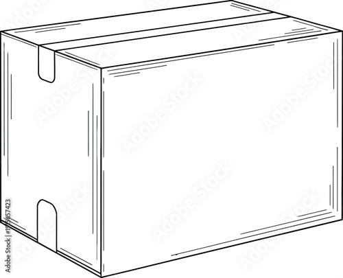 Hand drawn sketch outline of a simple closed cardboard shipping box isolated on a white background perfect for delivery and packaging concepts