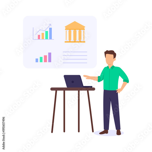 Regulatory Filings, submitting financial documents to authorities, Flat vector character illustration