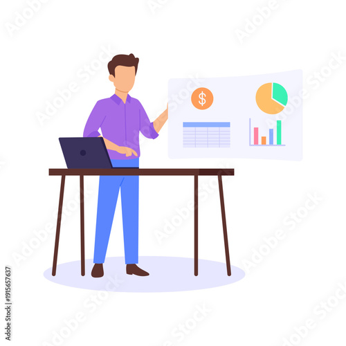 Tax Reports, detailing taxable income and liabilities, Flat vector character illustration