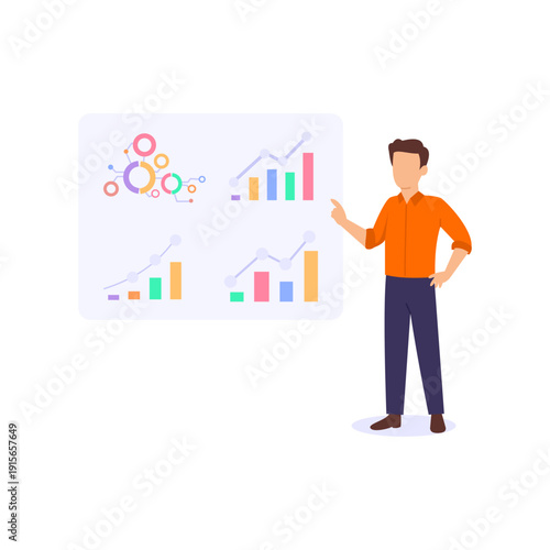 Management Dashboards, visualizing key financial performance indicators, Flat vector character illustration