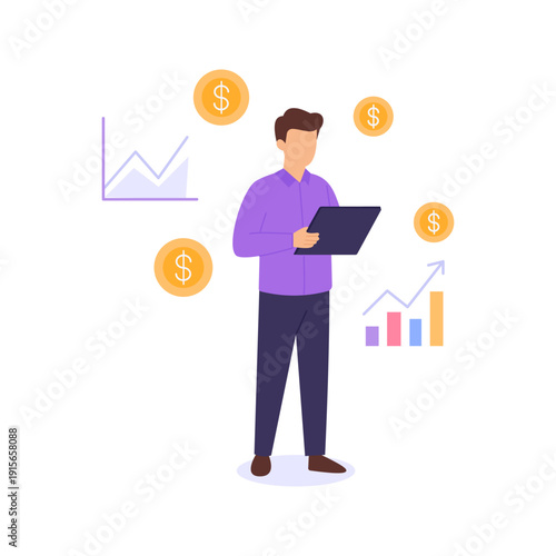 Revenue Reporting, tracking and presenting income streams, Flat vector character illustration