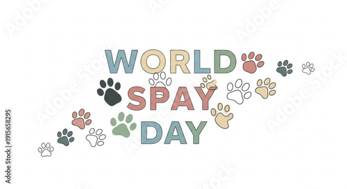 World spay day awareness campaign logo with paw prints