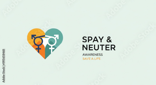 Spay and neuter awareness heart symbol with gender signs save a life