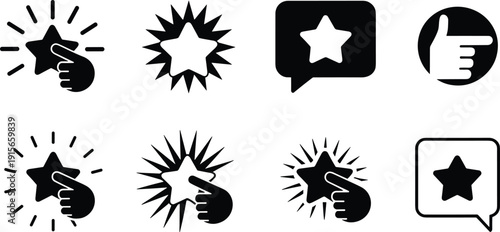 Star rating and feedback icons set, favorite review symbols isolated on white for customer evaluation design
