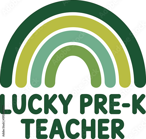 Lucky prek teacher logo with green rainbow colors and bold text on transparent background