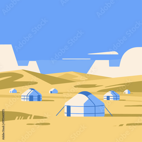 Nomadic Yurts in a Serene Green Landscape