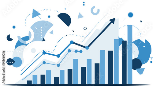 Abstract data visualization infographic with bar and line graphs, growth trend concept, flat vector illustration for business and analytics design