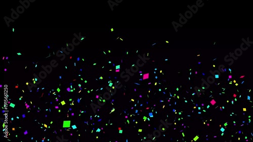 Colourful Confetti party popper explosions on a black screen background, 3D animation of exploding confetti, 4K confetti blast realistic on transparent background overlay