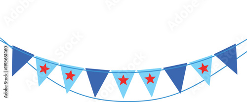 Colorful triangular bunting with stars for festive decoration isolated on transparent background, Vector