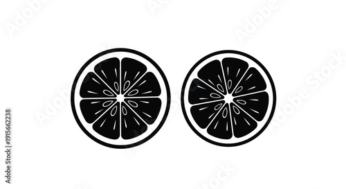 Two black and white illustrations of orange slices displayed side by side