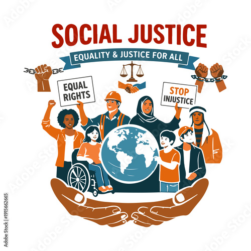 Social Justice means creating a fair and equal society where everyone has the same rights, opportunities, and respect, regardless of their background or status.