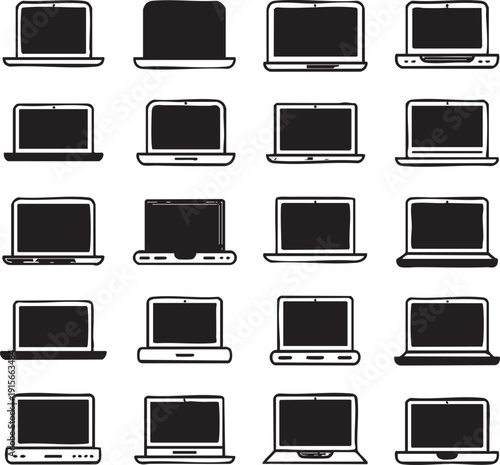 Laptop icons set. Laptop collection Laptops or notebook computer. Flat and line icon - stock vector.