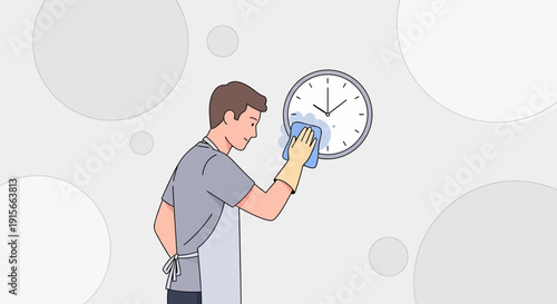 A Person Cleaning The Clock, Maintaining Time And Tidiness In A Minimalist Style