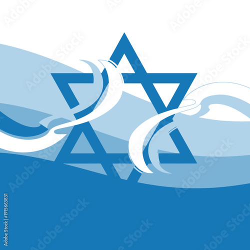 Abstract Geometric Composition Featuring Star of David Symbol With Flowing Wave Elements