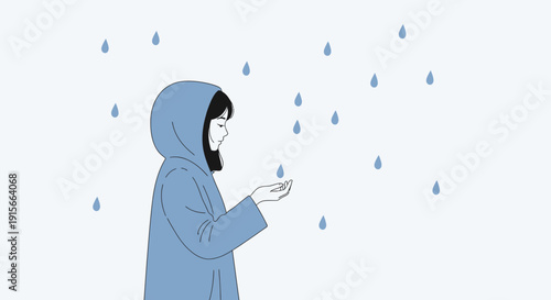 A Calm Moment: A Person Admiring Rainfall with a Minimalist Artistic Design