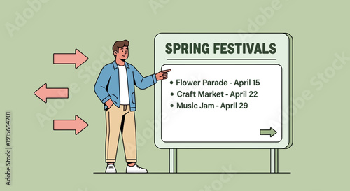 A Person Directing Towards Spring Festival Events Displayed On A Signboard Graphics