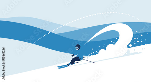 Abstract Mountain Skiing Adventure Dynamic Blue Wave Graphic Design