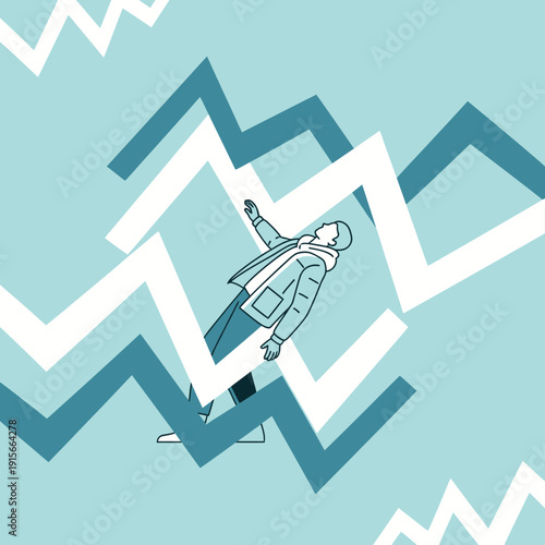 Abstract Representation Of A Person Navigating Financial Market Fluctuations
